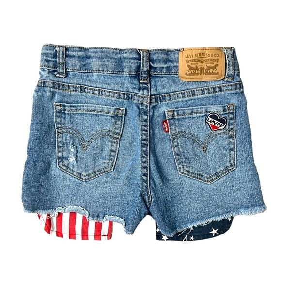 Girls Levi’s Blue Jean Shorts With American Flag Pockets - Size 6X - Picture 5 of 6